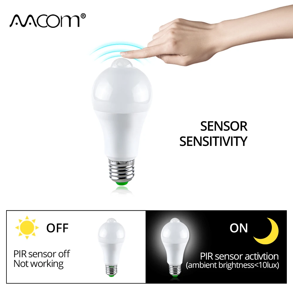 Auto Smart PIR Motion Sensor LED Bulb E27 B22 12W 18W White Automatic