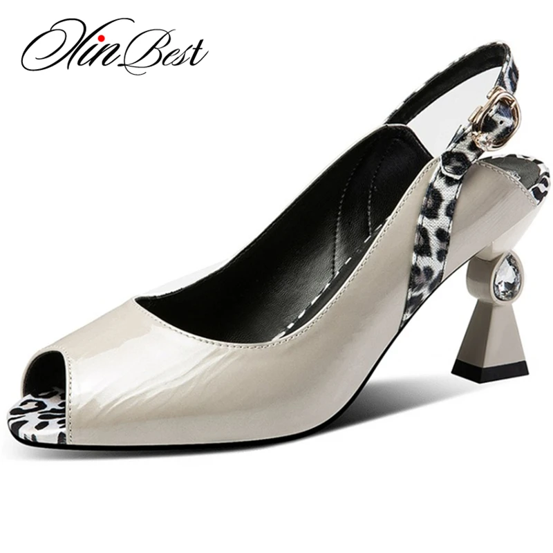 

MSSTOR Strange Style Women's Sandals Shoes Peep Toe Crystal Elegant Sexy Party Summer Women Shoes Buckle Strap Leopard Sandals