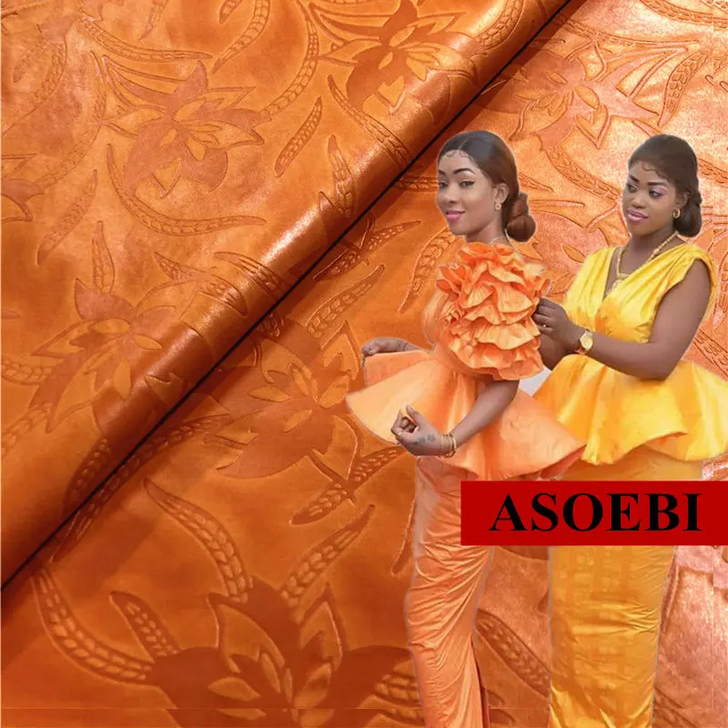 

Hot selling fashion new orange Bazin getzner Brocade Fabric brocade lace Fabric New 5yards bazin riche lace 30