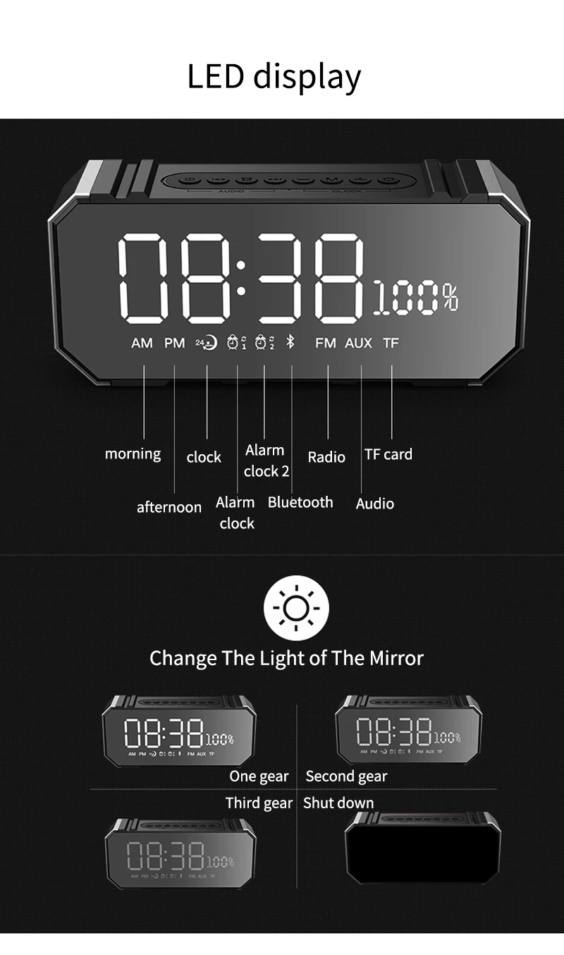 DG1000 беспроводной Bluetooth динамик светодиодный жидкокристаллический дисплей будильник с динамиком 2400 mahwith Mic Громкий динамик для IOS Android
