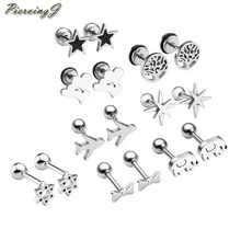 Piercingj 16 шт. серьги из нержавеющей стали гвоздик для козелка прокладочное кольцо серьги-гвоздики Набор для пирсинга ювелирные изделия