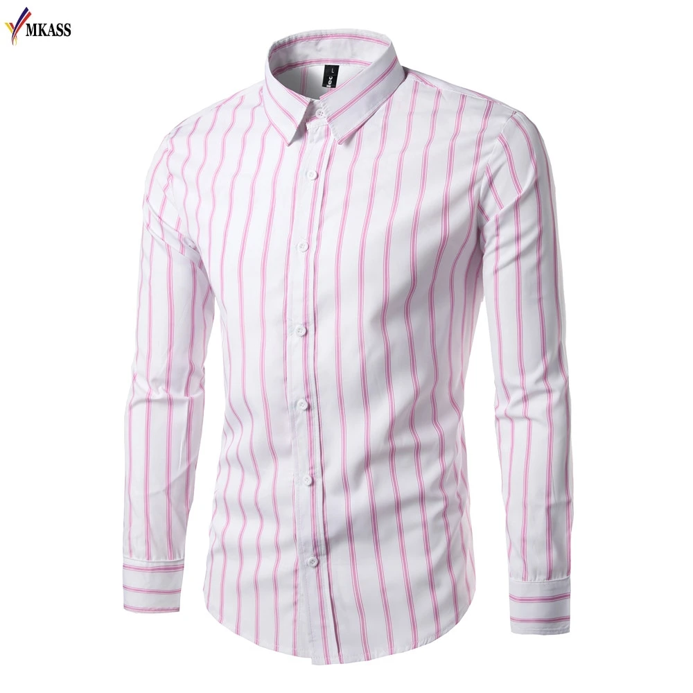 MKASS Hot Autumn Striped Men Dress Shirt Formal Fashion Long Sleeve Brand Business Men Casual Shirt Regular Fit Men Shirts