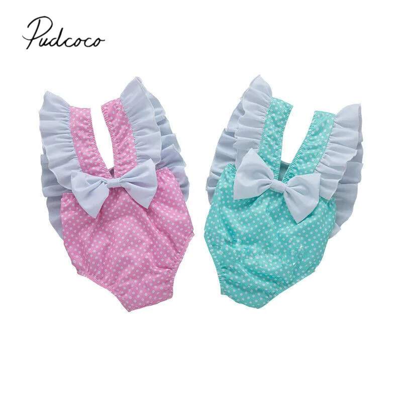 

2019 Summer Swimsuit Toddler Kids Baby Girl Polka Dots Swimwear Bow Romper Swimsuit Outfit One Piece Tankini Bating Suit Clothes