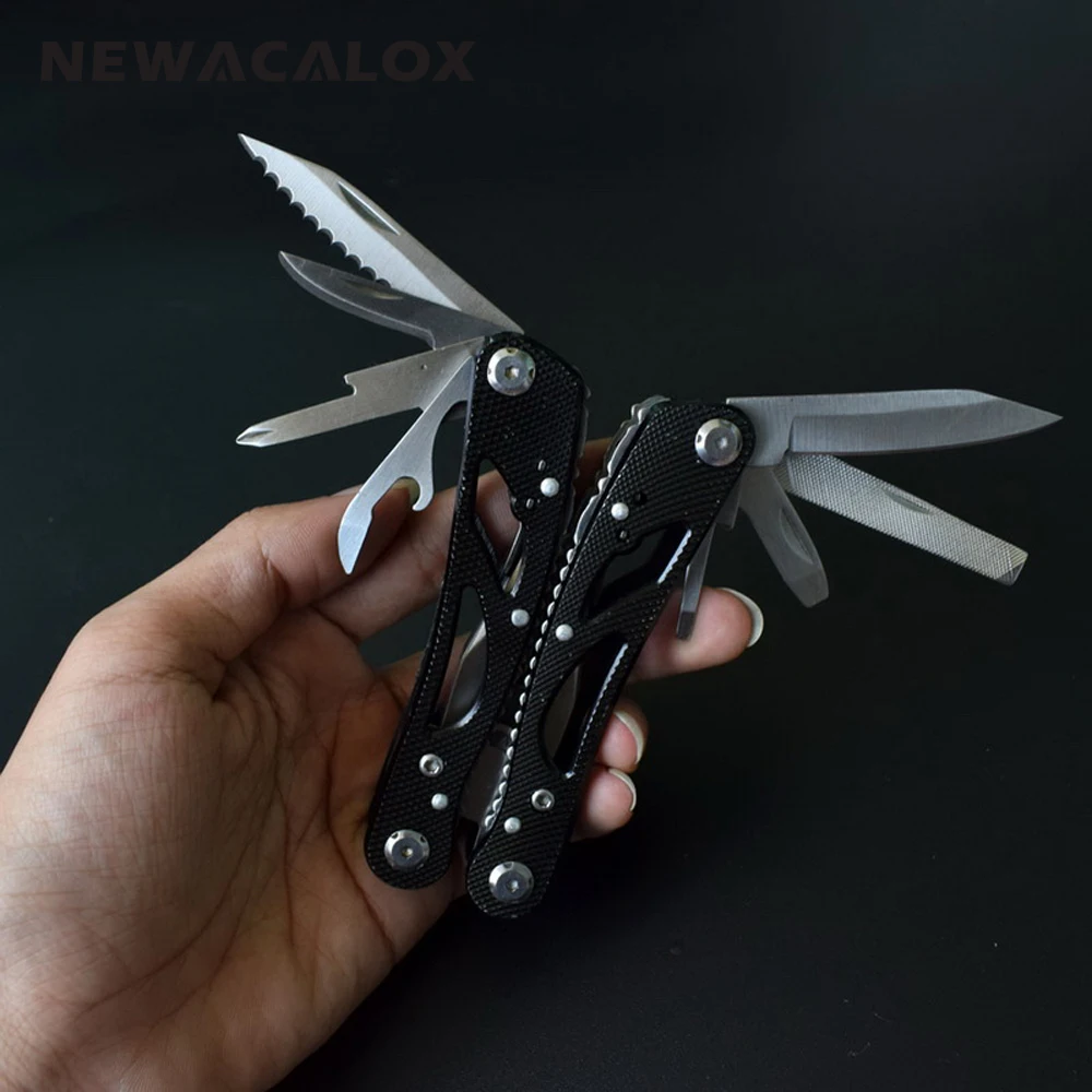 Черный NEWACALOX уличные многофункциональные плоскогубцы для ремонта карманного ножа Складной Набор отверток ручной многофункциональный инструмент мини складной портативный рыболовный - Цвет: Черный
