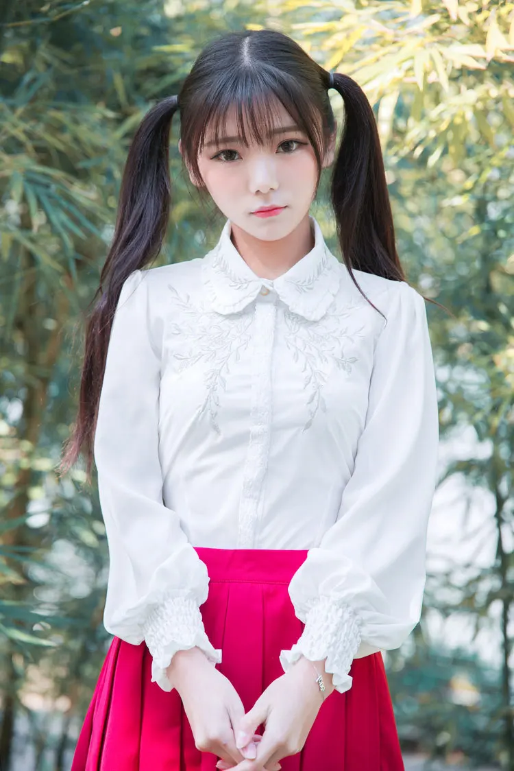 

Back Lace Solid Color Classical Vine Embroidered Shirt Long Sleeve Lolita dress tops Costumes