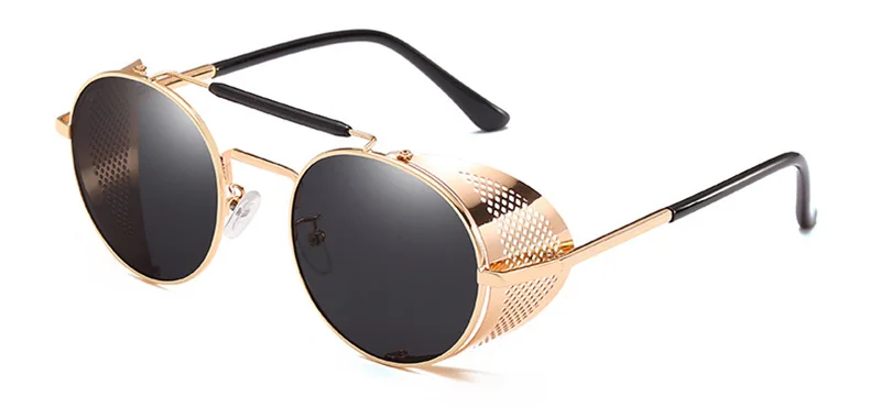 Винтажные очки shauna женские Реверсивные стимпанк Солнцезащитные очки Брендовые дизайнерские классические мужские круглые очки в стиле панк очки - Цвет линз: Golden Black
