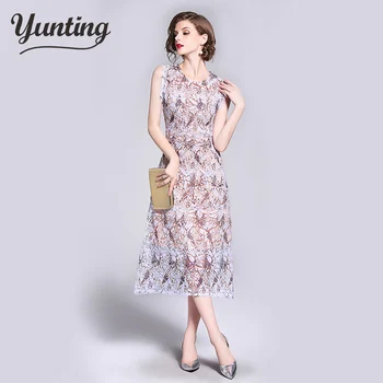 

Elegant hollow out lace dress women 2018 Sleeveless summer style vintage slim sexy party casual dresses vestidos