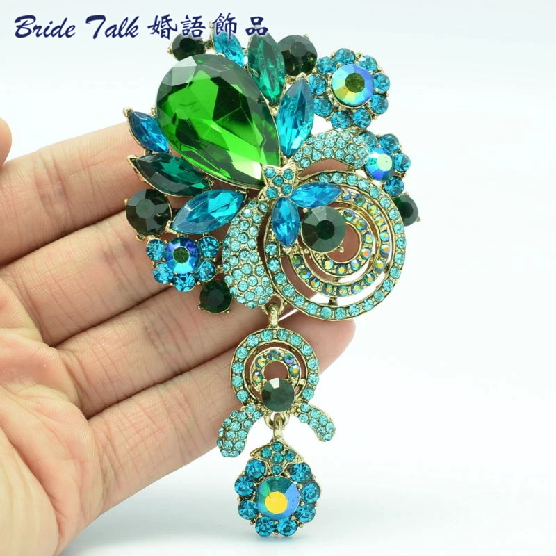 

Bayliner Fashion Vintage Green Crystal Rhinestone Brooches Bouquet Flower Brooch Pins Accessories Women 8806456