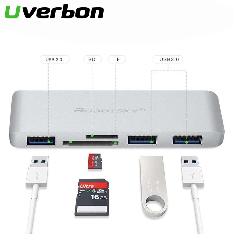 Концентратор USB Type C 5 в 1 с 3 0 портами адаптер со слотом для SD и Micro карт MacBook Pro Chromebook