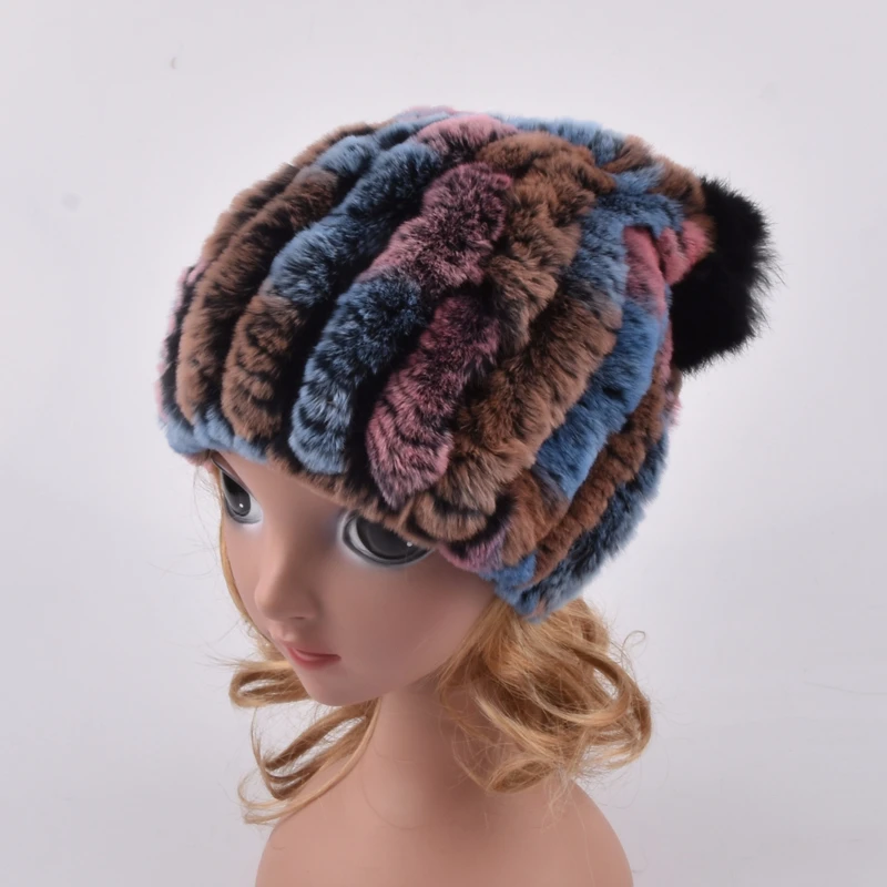 Real Fur Hats for Girls Boys Rex Rabbit Fur Hats Children Winter Beanies New Russian Pompom Caps New Warm Fur Caps For Kids