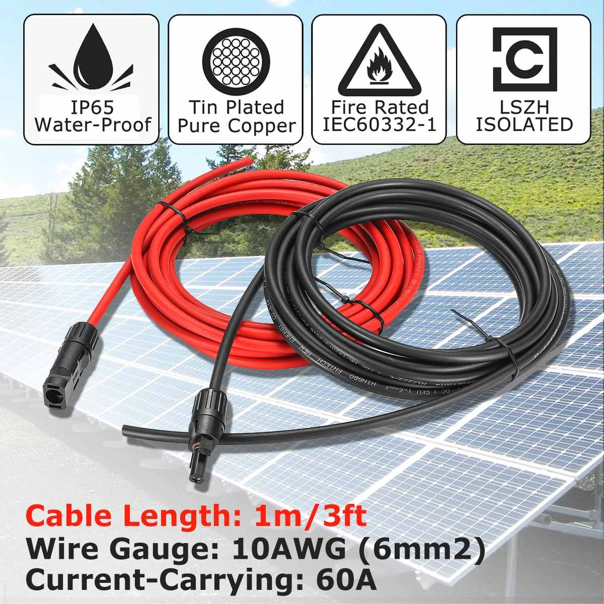 KINCO 1 пара удлинитель для панели солнечных батарей кабель медный провод черный и красный с MC4 разъем Солнечный PV кабель 6 мм 10AWG - Цвет: 1m