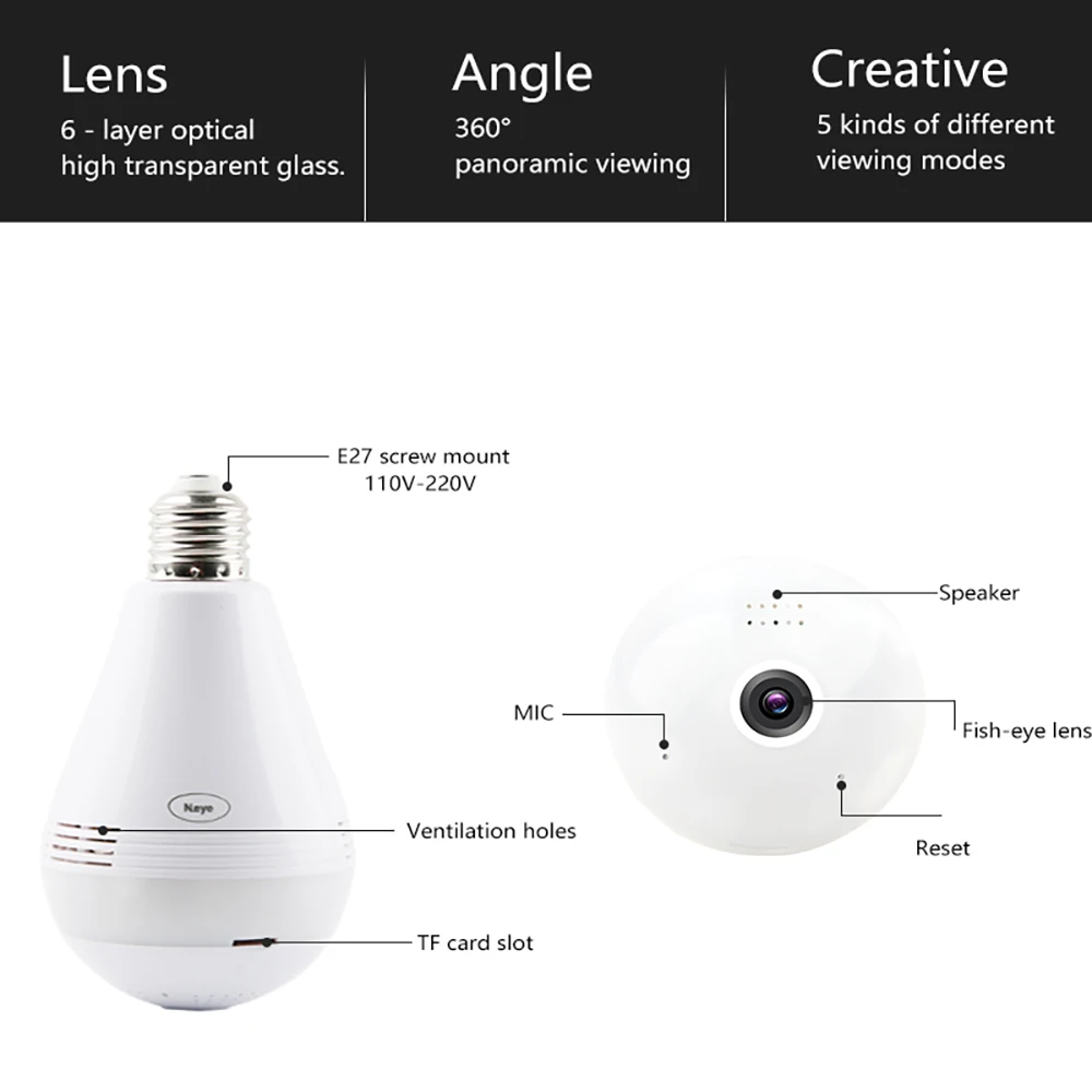 3MP ламповый светильник, камера, WiFi, панорамная ip-камера видеонаблюдения с ИК-датчиком движения, ночное видение, двухстороннее аудио для дома