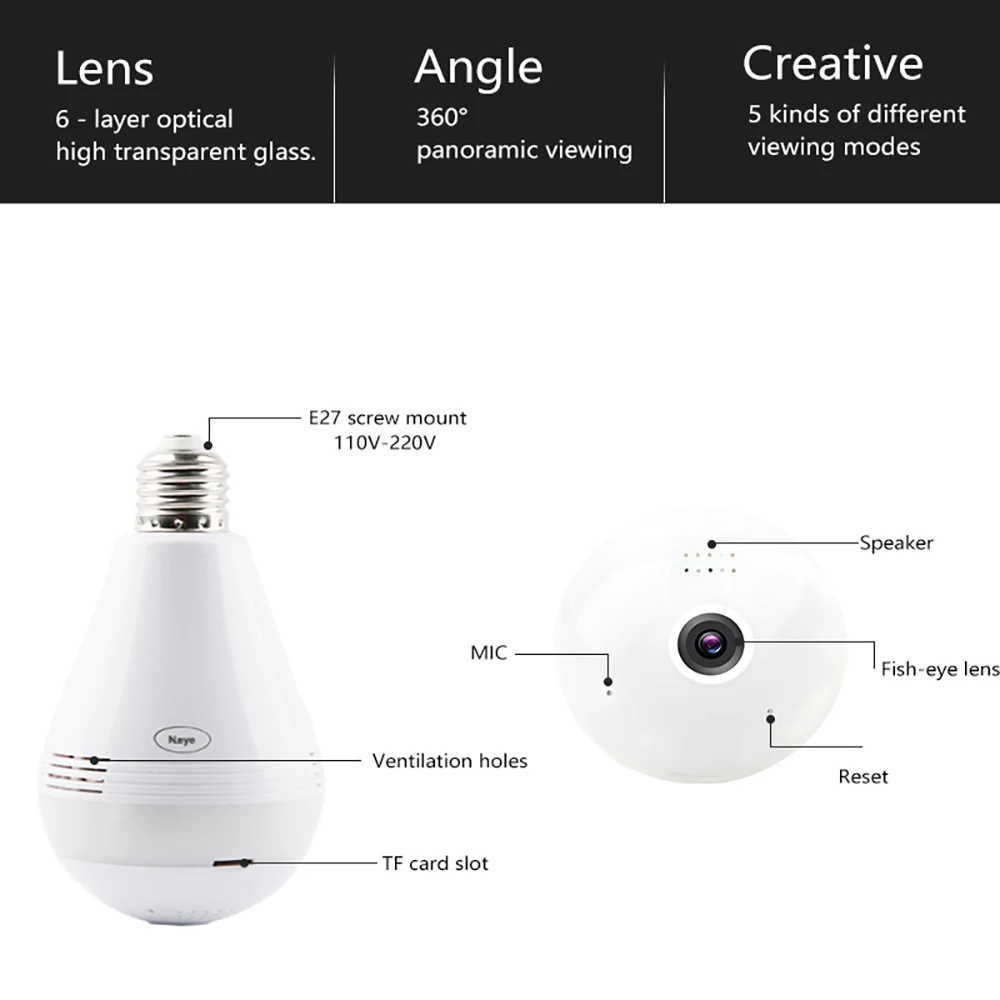 3MP Luce di Lampadina WiFi Della Macchina Fotografica Panoramica IP di Sorveglianza di Sicurezza co