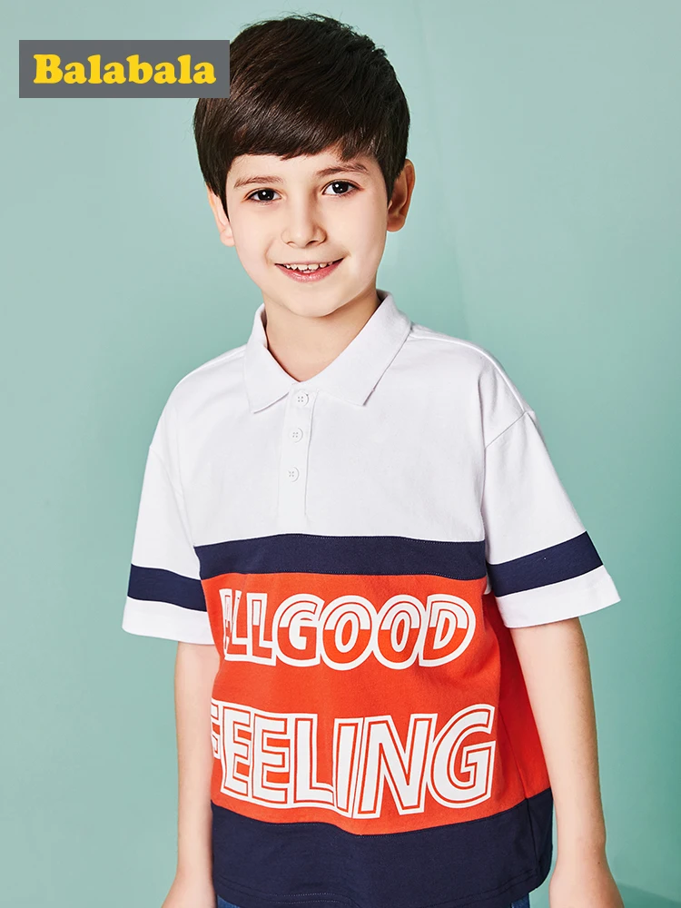 

Balabala Children's Sleeve Boys Shirt Kids Boy Tops tees Cotton School Shirts 2019 Summer Boys Tops tees