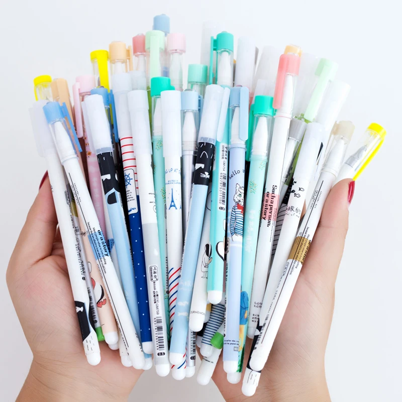 

50pcs/set Multiple Liquid-ink Gel Pens Cute Needle Tip 0.5mm 0.38mm 0.35mm Black Red Blue Daily Pens School Office Supplies