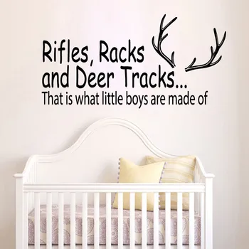 

New arrival Wall Decal Quote Rifles Racks and Deer Tracks Hunting Vinyl Sticker Boys Nursery Decor Art Kids Room Decor Mural