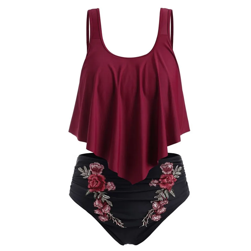 New 2019 Summer Women  Plus Size Bikini Set Casual Push-Up Padded Overlay Embroidery Swimsuit Wholesale Dropshipping #E09 (31)