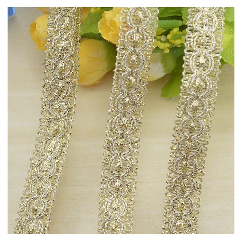 

Бесплатная доставка! 20 м/лот, лидер продаж, Золотая шелковая Кружевная Сетка, отделка для одежды, аксессуары, украшение, пришивная гипюровая кружевная ткань