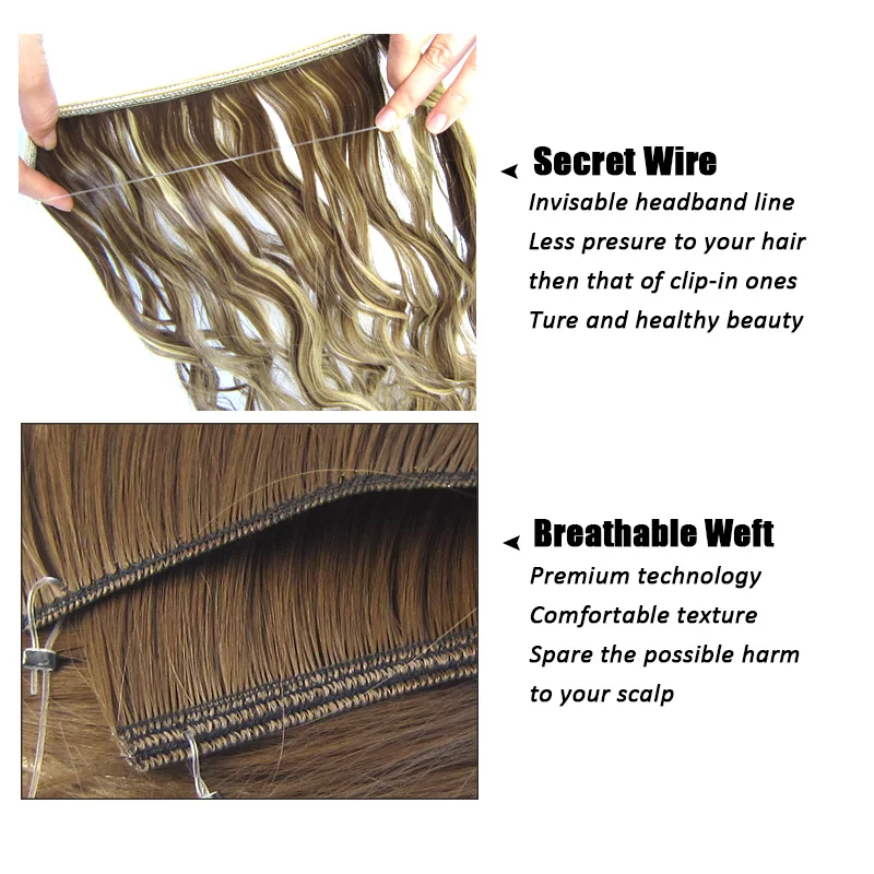 22inches 50g Invisible Wire No Clips in Hair Extensions Secret Fish Line Hairpieces Silky Straight real natural Synthetic