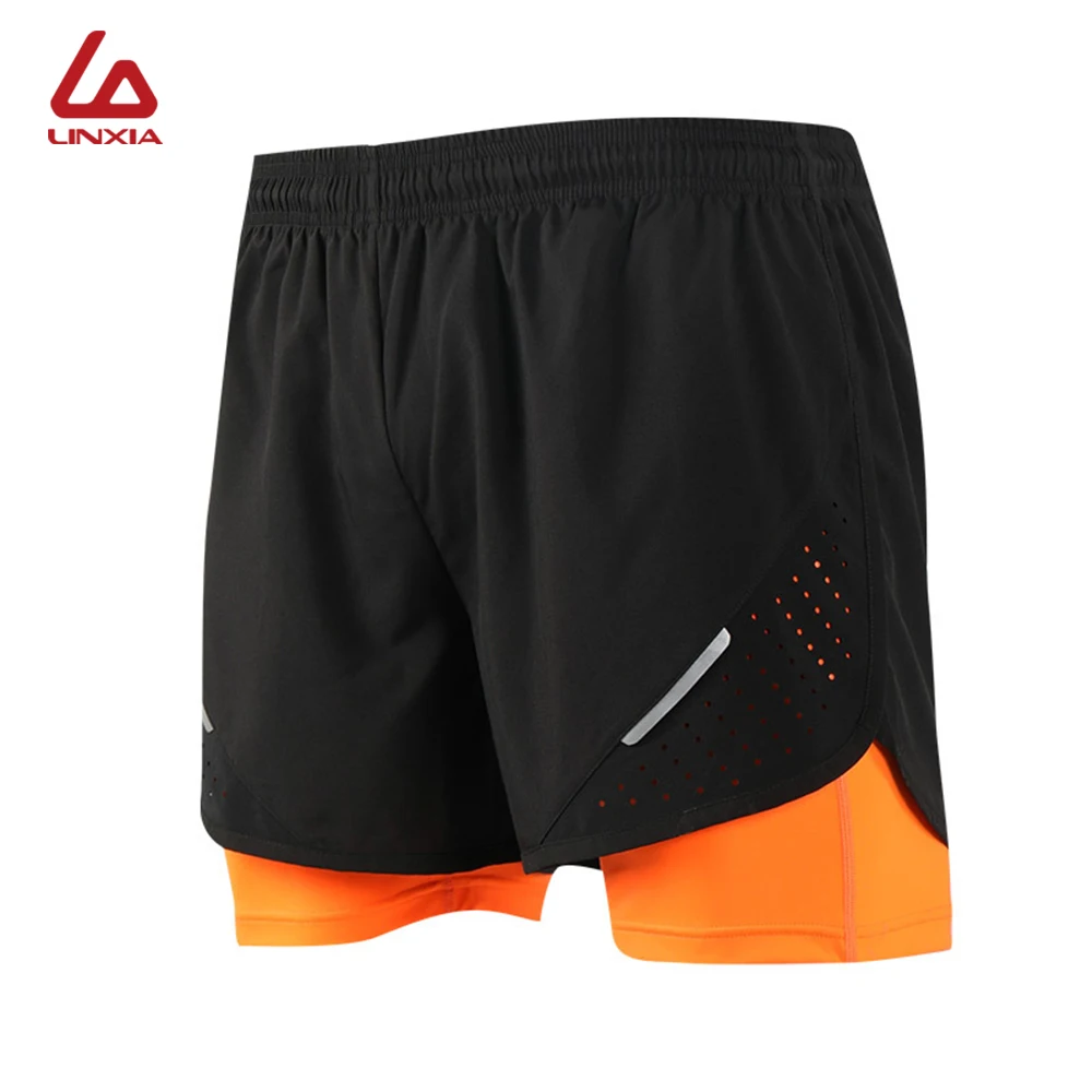 Comprar Pantalones cortos de entrenamiento 2 en 1 para hombre, pantalones de baloncesto, pantalones deportivos de secado rápido transpirables, ajustados con forro, pantalones cortos para correr, Fitness