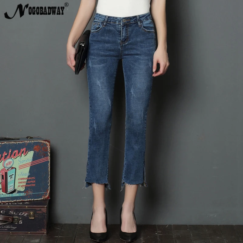 Calf length vintage women jeans summer 2018 casual fashion denim flare