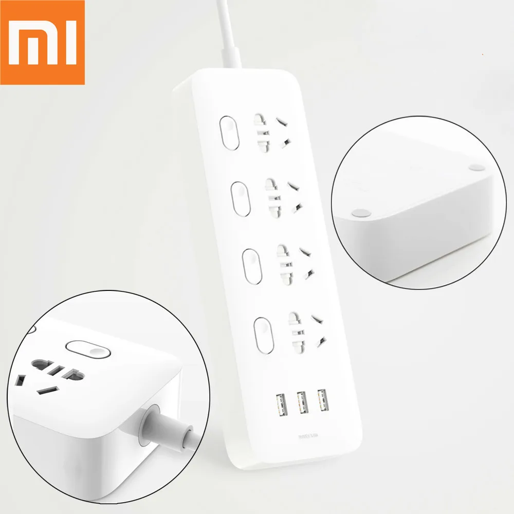 Дешево Оригинальный Xiaomi разъем Mijia Мощность полосы сокеты 4 отдельных Управление 3 USB 5 V 2.1a быстрой зарядки электрический удлинитель безопасности д...
