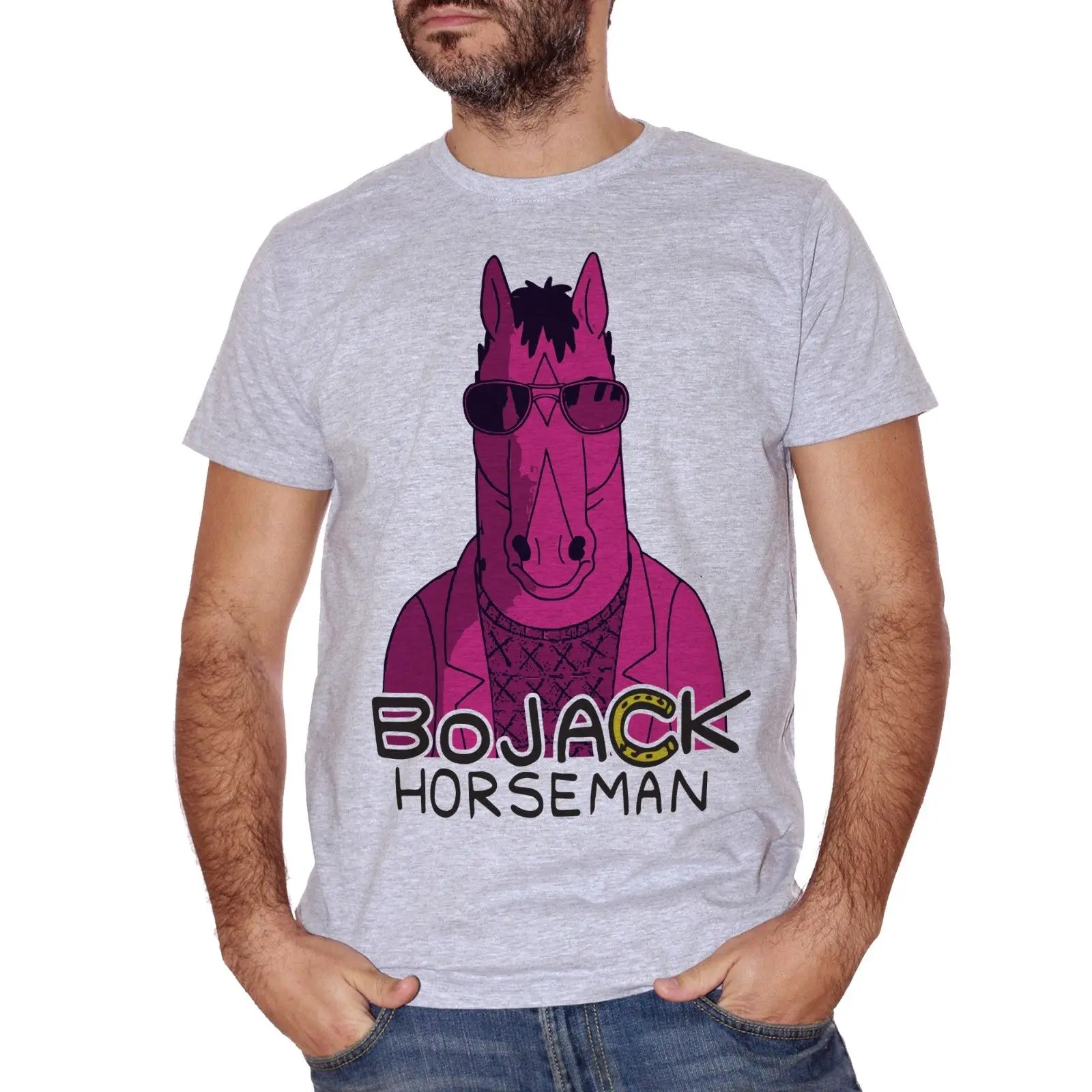 BoJack Horseman Famous In The 90/'s Men/'s Dark Heather T Shirt Cotton S-6XL