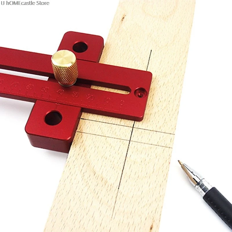 

Hot Portable DIY Aluminum Scale Wood Measure Ruler Straight Line Drawing T Rule Woodworking Marking Gauge Tool