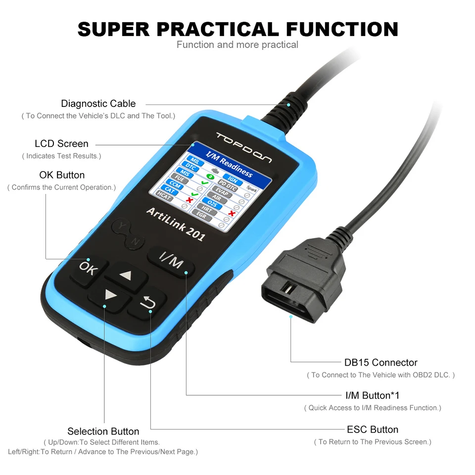 TOPDON ArtiLink 201 AL201 OBD 2 OBD2 сканер автомобильной OBDII код читателя автомобильный инструмент диагностики ELM327 AL319 EOBD стереть коды