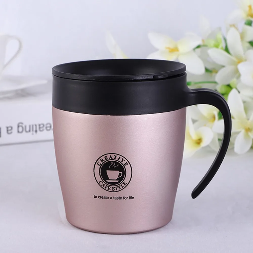 BXGKAFB-RG Новинка 330 MLCoffee термос чашки Нержавеющая сталь изоляция воды спортивные бутылки чай кружка с ручкой крышкой и ложка-мешалка комплект - Цвет: BXGKAFB-RG