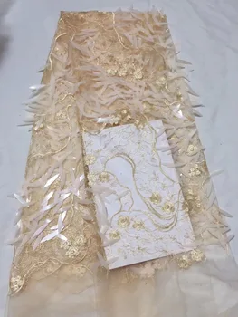 

2018 Wholesale Nigerian Lace Fabric 3 D Flowers Gold Sequins Embroidered Wedding Laces African George Lace Material for women