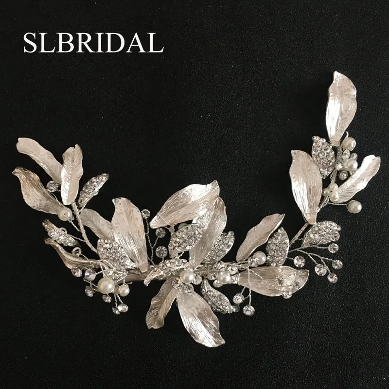 Серебряные Кристаллы ручной работы SLBRIDAL стразы цветок лист Свадебная заколка