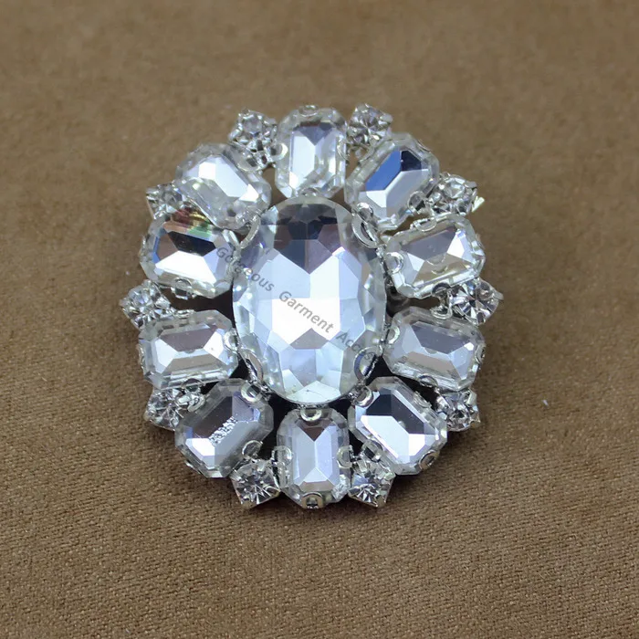 

10pcs 33x38mm Clear Crystal Center Vintage Rhinestone Diamante Buttons with pin in Silver For DIY Browband Garment accessories