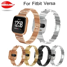 Кристалл Нержавеющая сталь часы наручные ремешок Смарт-Браслет Носимых ремень со стразами для Fitbit Versa