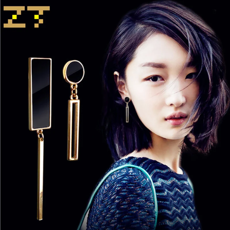 

2019 New Hot Sale Long Square Earrings Ladies Fashion Asymmetry Geometric Black Crystal Dangle Drop Statement Earrings for Women