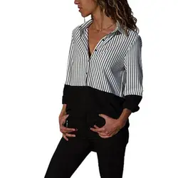 2018 осень V шеи сращены черный, красный в полоску блузки женские топы блузки с длинными рукавами Для женщин Blusas Mujer De блузка Moda рубашка