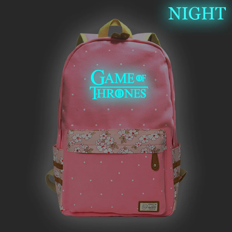 

Print Flower Backpack Travel Anime Backbag Fashion The Game Of Thrones Luminous 4-6 School Bags Softback Sac a Dos Mochila