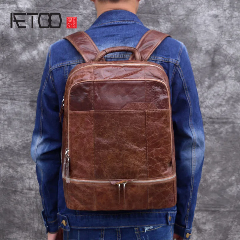 Schicht Casual Herren Wachs Computer Tasche Öl Flut Rucksack Retro Reisetasche 1 Aetoo Leder Top f0wg18q