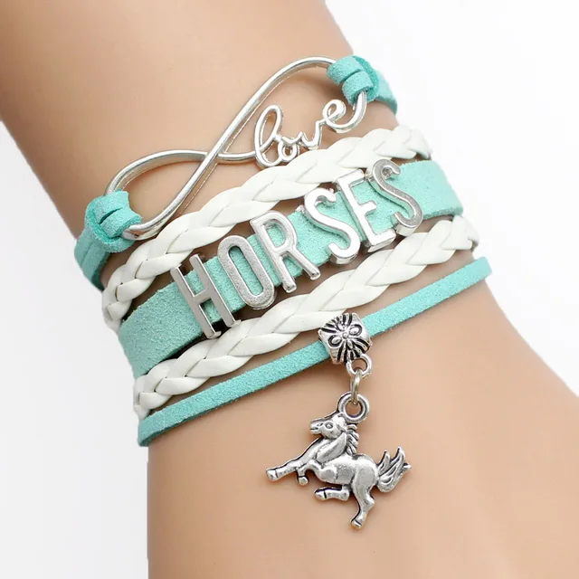 Infinity Love Horses Bracelet Lucky Horse Charm Leather Wrap Men Bracelets & Bangles For Women