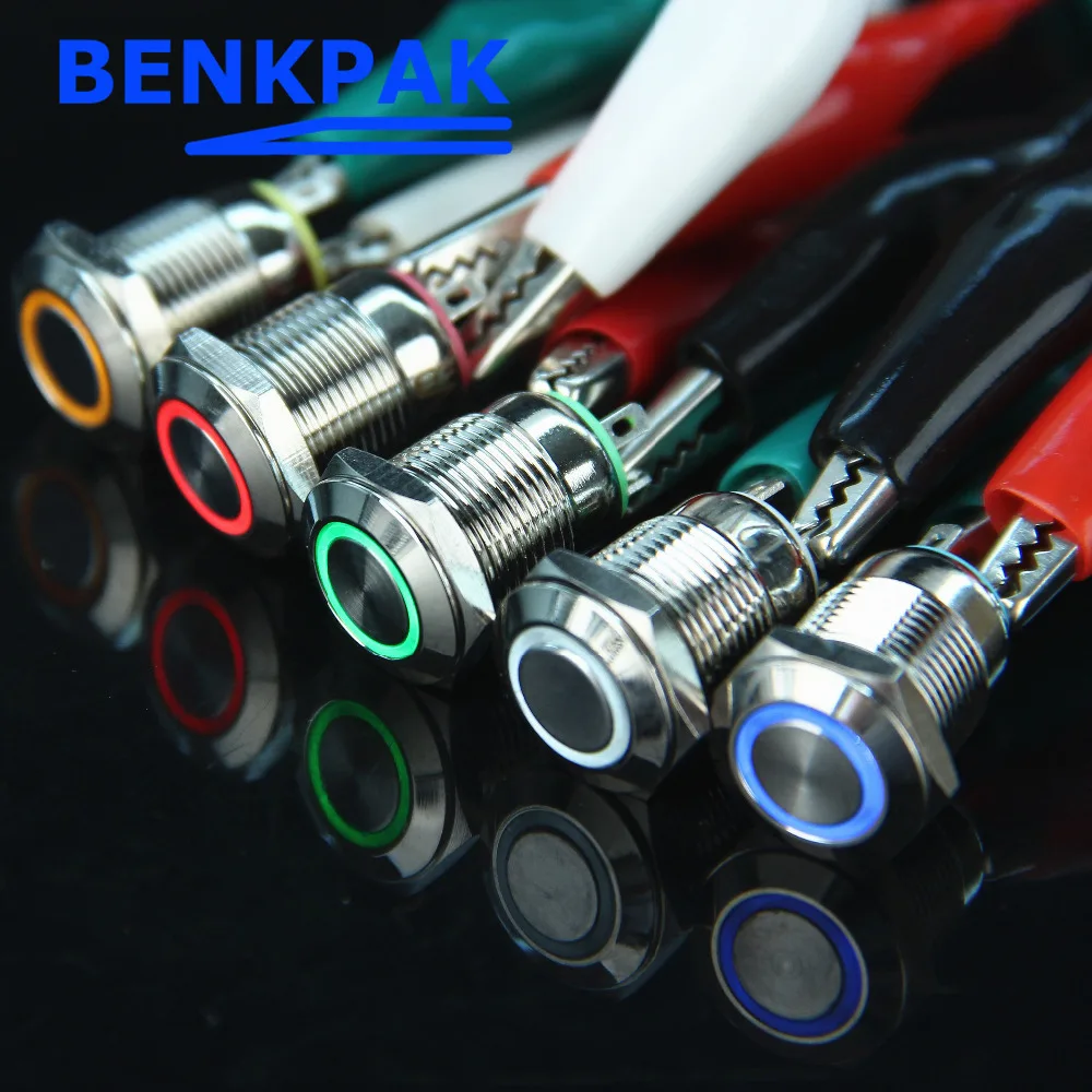 

12MM with LED 3V 5V 12V 24V 220V Metal Button Switch Momentary push button auto reset waterproof illuminated