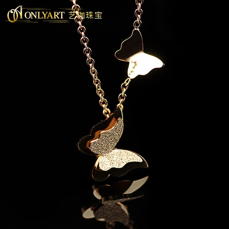

OnlyArt free shipping rose gold color butterfly silver pendant necklace for women anti-allergical 45CM length chain
