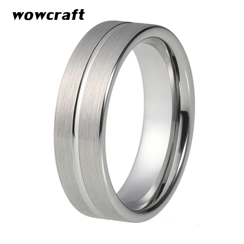 

6mm Mens Tungsten Wedding Band Pip Cut With Grooved Matte Brushed Surface Comfort Fit Flat Engagement Ring