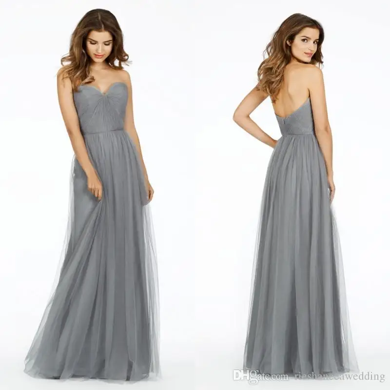 Fashion Simple Gray Long Bridesmaid Dresses 2016 Sweetheart Tulle