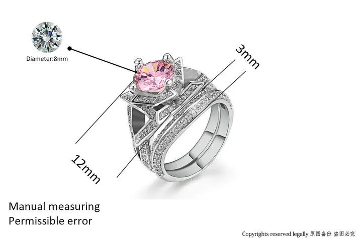 Double Fair Brand Cubic Zirconia Pink Stone Rings Sets Silver Color Fashion Wedding Crystal Ring Sets Women Jewelry DFR698