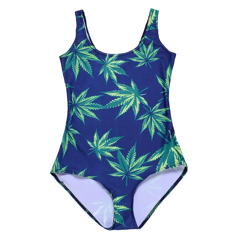 New 1030 Sexy Girl Summer Plant weeds leaf 3D Print Sleeveless One piece Swimsuit Swimwear Women Bodysuit Bathing Suit Plus