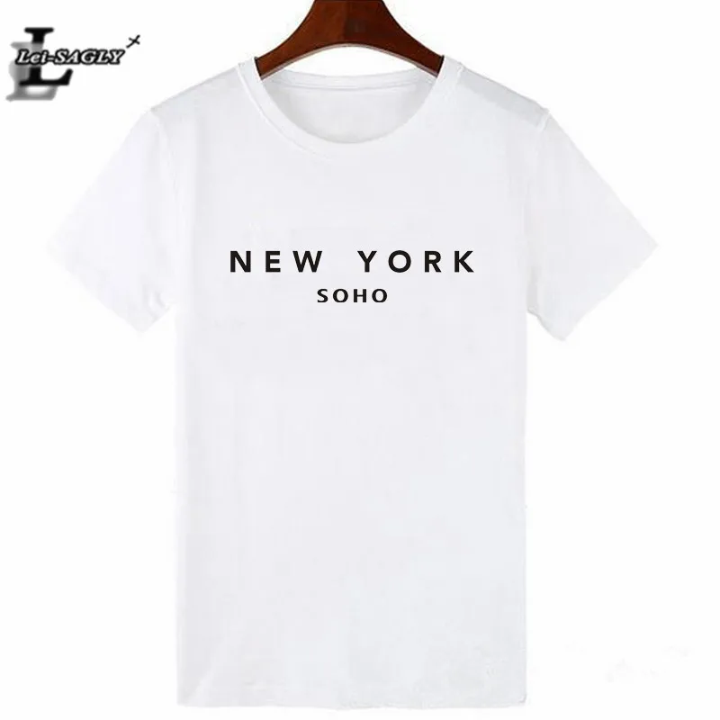 

Lei SAGLY NEW YORK SOHO Letter Print Women Summer T Shirt Casual White Black Short Sleeve Fashion Tshirt Homme Short Sleeve Tees