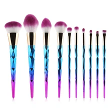 10pcs Makeup Brushes Set Diamond rainbow handle Cosmetic Foundation Blusher Powder Blending Brush beauty tools kits-MB005