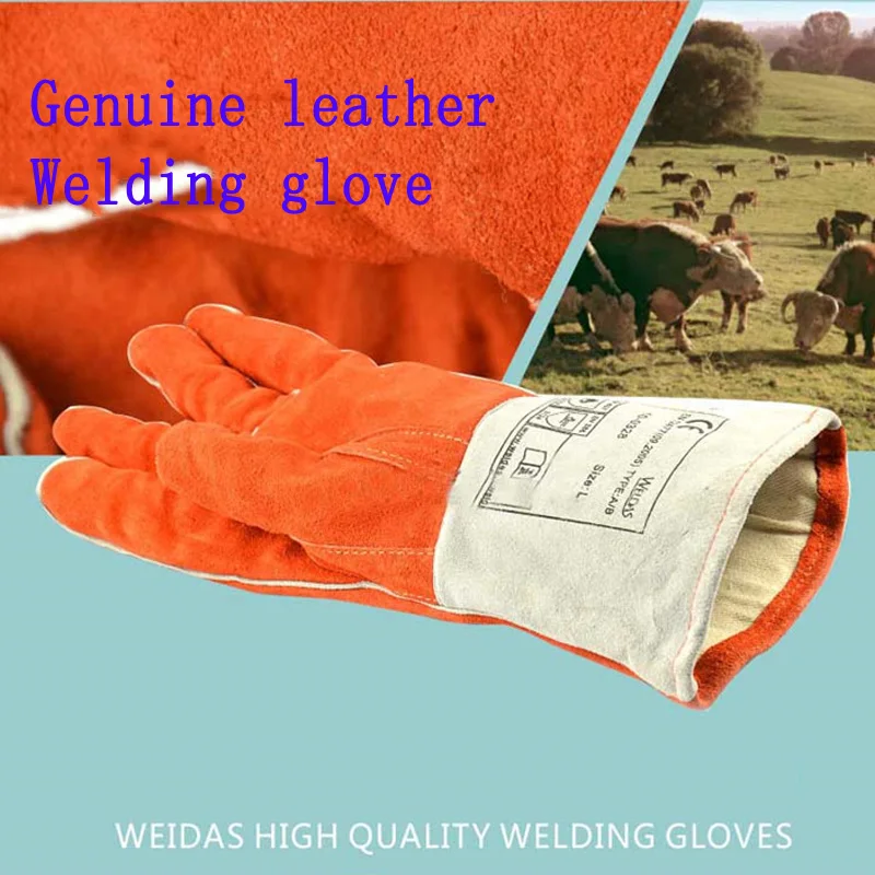 Genuine leather welding gloves Orange welders High temperature