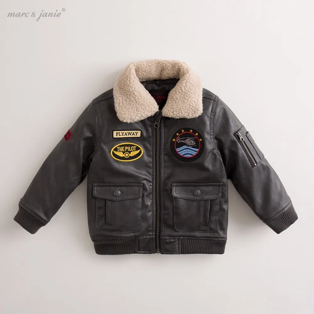 Marc janie Baby Toddler Boys Thicken Military Flight Leather Bomber Jacket TW70125