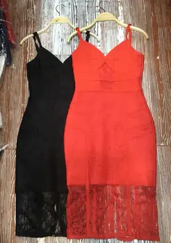 

Black and Red Color Ladies HL Bandage Dress V-Neck Bodycon Mini Dress Sexy Lace Girl's Party Dress High Quality